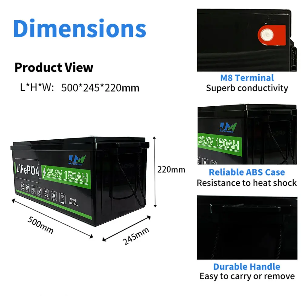 25.6V 150AH Lithium Ion Battery Pack Solar Safe Rechargebale Battery - Image 4