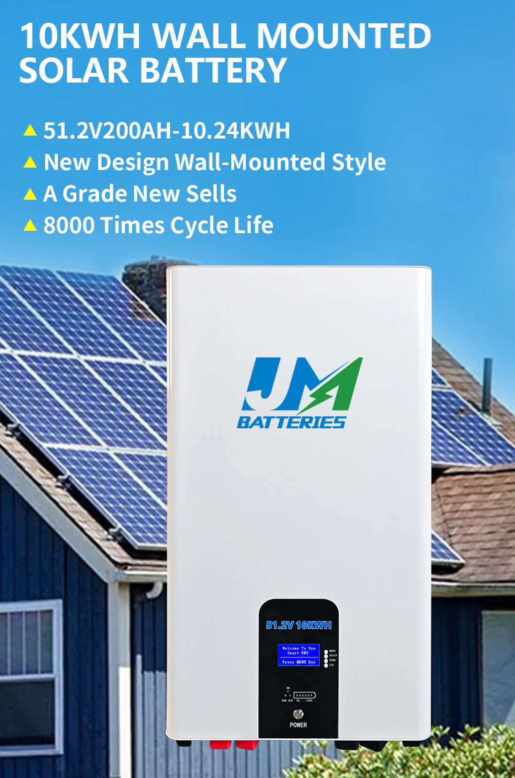 JM 10kwh 51.2V 200ah lifepo4 solar battery 51.2v 200ah lifepo4 wall mount battery