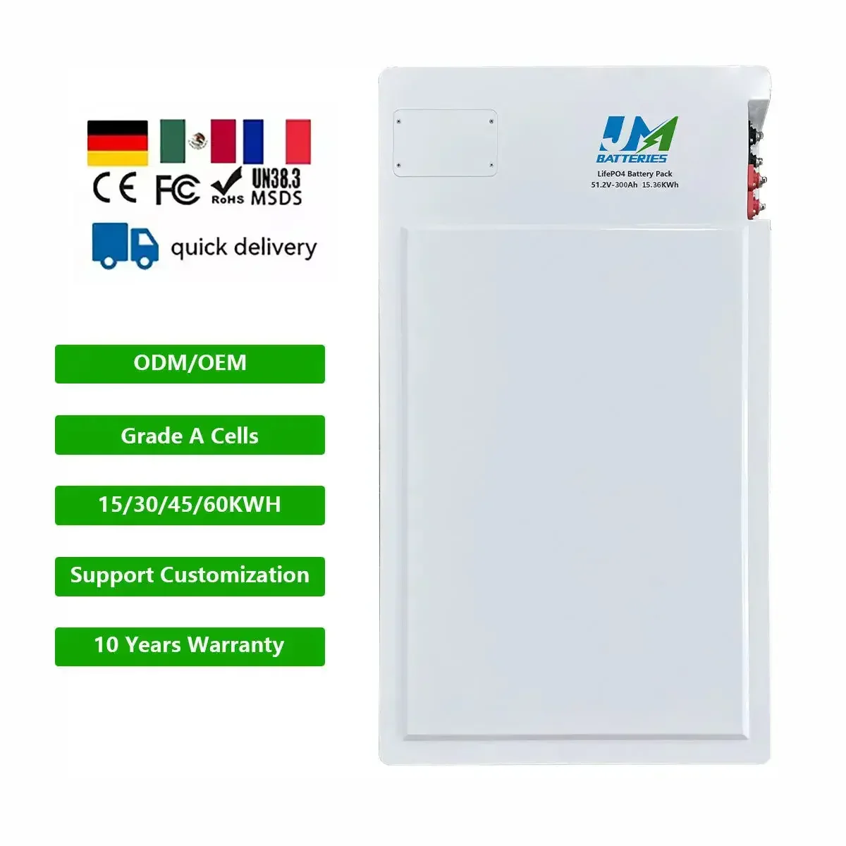 48V 300Ah 15KWH Wall Mounted Solar Energy Storage Battery - Image 2
