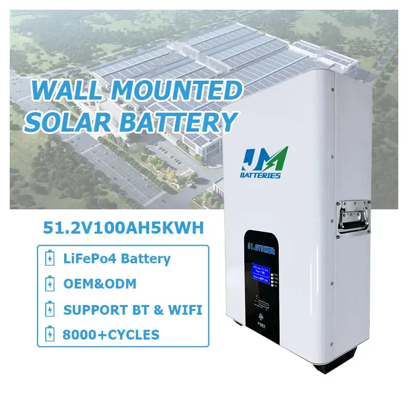 JM 48V 51.2V 100AH 200AH 5.12KWH 10KW Power Wall LiFePO4 Lithium Deep Cycle Battery Built-in 100A BMS Power Wall Solution Home Energy Backup