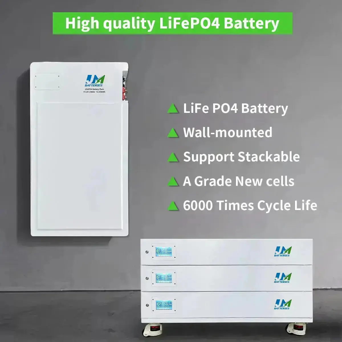 Solar System Lithium Battery 48V 51.2V 100AH 200AH 300AH Batteries Stackable and Wall-Mounted Battery
