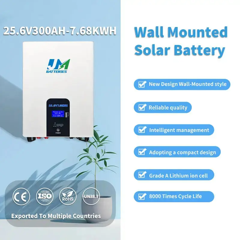 JM Wall-Mounted Lithium Battery 25.6V Multiple Capacities 100ah 200ah 300ah High-Capacity Lithium Battery